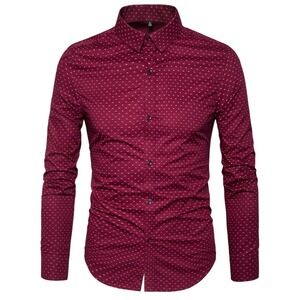 ✨Muse Fath Shirt Men's Burgundy Geometric Print Long Sleeve Button Up Sz Med